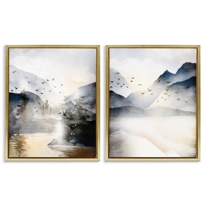 Stupell Industries Sunlit Birds Over Lake Landscape 2pc Floating Frame Art Set - 1 of 4