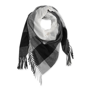 Design Imports Fringe Plaid Blanket Scarf - Black & White - 1 of 4