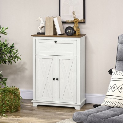 White Farmhouse Freestanding Storage Cabinet with Adjustable Shelves