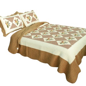 Slickblue 100% Cotton 3-Piece Quilt Set, Vermicelli-Quilted, Floral Patchwork, Full/Queen Size, 3 Designs - 1 of 4