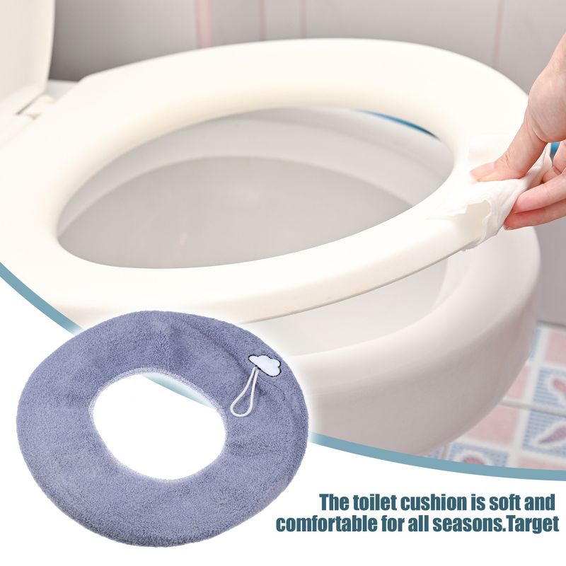 Unique Bargains Stretchable Thicker Toilet Seat Cover Pad Lid with Handle Bathroom Washable Reusable, 2 of 7