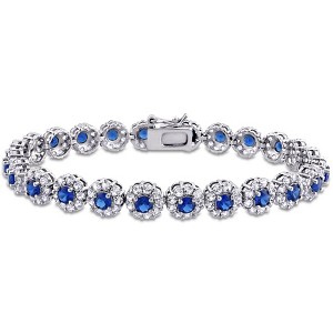 EVERLY JEWELRY | Sterling Silver 11-1/3 CT TGW Created Blue & White Sapphire Bracelet, 7-inch - 1 of 4