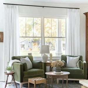 TWOPAGES Liz Collection Linen Blend Light Filtering Drape Pinch Pleat Unlined Curtains, Snow White, 1 Panel - 1 of 4