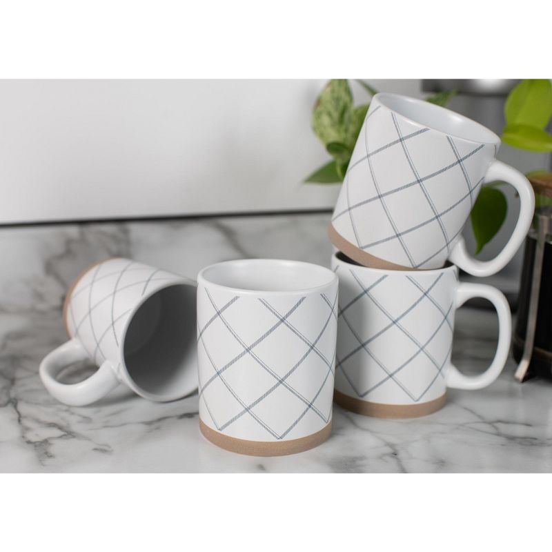 Elanze Designs Modern Plaid Raw Clay Bottom White 16 ounce Ceramic Coffee Mugs Set of 4, 5 of 6
