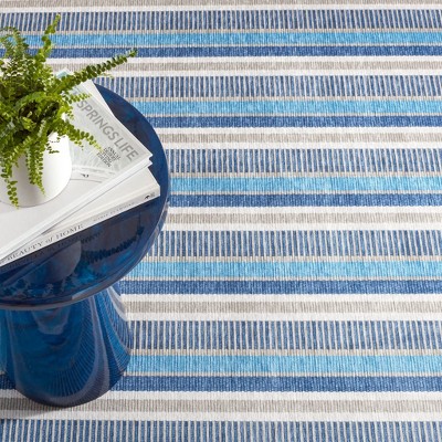 Blue and Grey Stripe Synthetic Washable 4' x 6' Rug