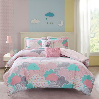 5 Pcs Lovely Cloud Print Cotton Comforter Set, All Season Home Textile fits Child's Bedroom Decor