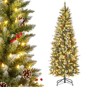 Costway 6 FT Pre-Lit Artificial Christmas Tree with 618 Snowy Branch Tips 280 LED Lights - 1 of 4