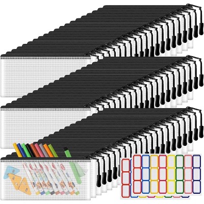 Fmeida 24 Pack Mesh Zipper Pouch Bags Small, Zipper Pencil Pouches, 9.2 x 4.7 in Clear Pencil Pouch Bulk, Pencil Bags with Zipper