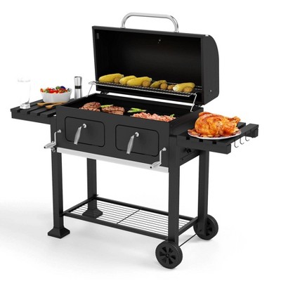 Captiva Designs E02GR005 Heavy-Duty Outdoor Barrel Charcoal Grill with Foldable Side Tables - Black