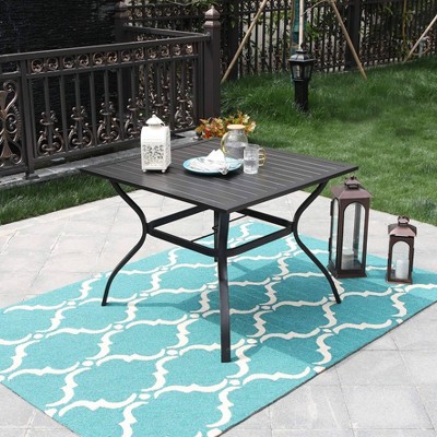 5pc Metal Indoor/Outdoor 37" Square Striped Dining Table with Arm Chairs & 1.57" Umbrella Hole - Captiva Designs