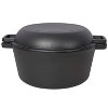 2 in 1 Pre-Seasoned Cast Iron Dutch Oven With Dual Handles, Outdoor Camping Deep Pot for Cooking BBQ Baking Campfire, 5 Quart.With 1pc Iron Pot Rack. - 3 of 4