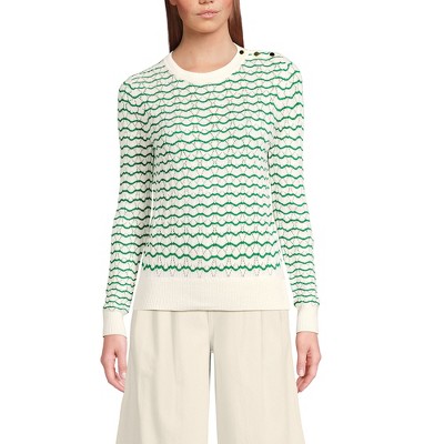 Lands' End Women's Cotton Viscose Button Shoulder Modern Crew Sweater