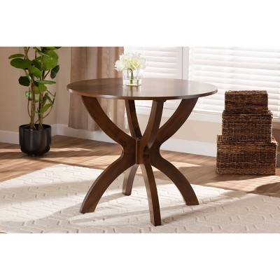 Contemporary Round Walnut Wood Dining Table for Four