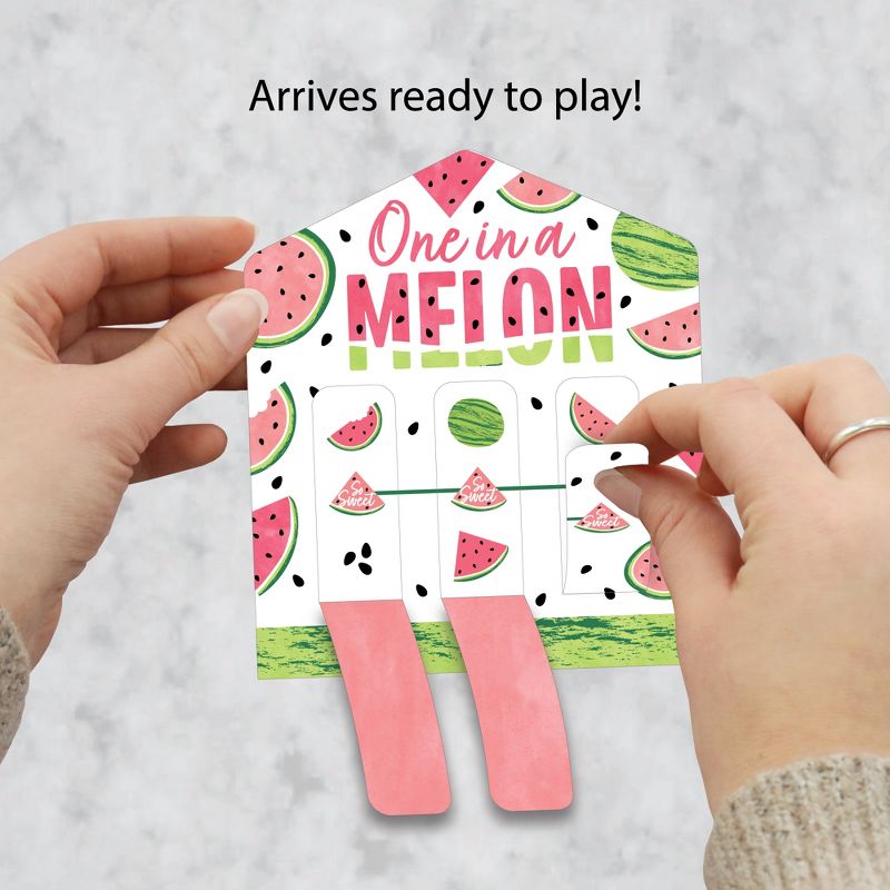Big Dot of Happiness Sweet Watermelon - Fruit Party Game Pickle Cards - Pull Tabs 3-in-a-Row - Set of 12, 2 of 7