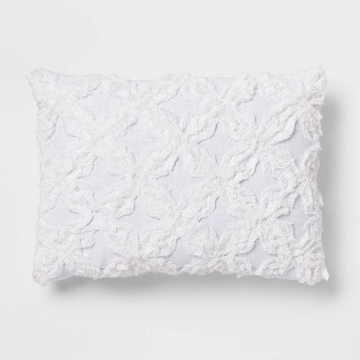 Photo 1 of Oblong Chenille Pattern Decorative Throw Pillow White - Threshold  14x20