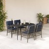 vidaXL 5-Piece Poly Rattan Patio Dining Set - Gray with Navy Blue Cushions, Tempered Glass Tabletop, Weather-Resistant Outdoor Furniture - 2 of 4