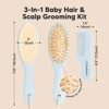 Baby Hair Brush and Comb Set, Oval Wooden Baby Brush Set for Newborns, Infant, Toddler Grooming Kit - 2 of 4