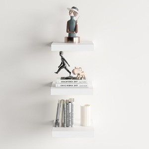 FurnitureR Square Floating Shelves Set of 3, Wall Mounted Rustic Wood Shelves for Bathroom, Bedroom, Living Room, Kitchen, White - 1 of 4