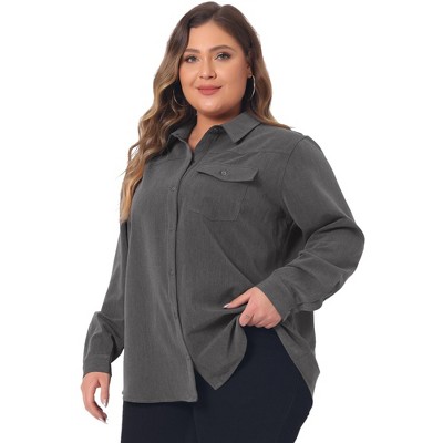 Agnes Orinda Women's Plus Size Business Casual Trendy Button Down Long  Sleeve Fall Denim Shirts Dark Gray 2x : Target