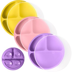 WeeSprout Suction Plates for Babies & Toddlers | 100% Silicone | Plates Stay Put with Suction Feature | Divided Design | 3 Pack - 1 of 4
