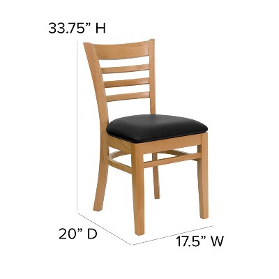 Natural Wood Ladder Back Side Chair with Black Vinyl Seat