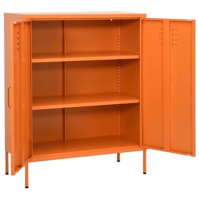 vidaXL Steel Storage Cabinet - Freestanding, Adjustable Shelves, 31.5"x13.8"x40", Industrial-Style Sideboard in Vibrant Orange