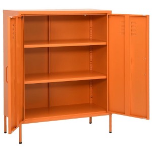 vidaXL Steel Storage Cabinet - Freestanding, Adjustable Shelves, 31.5"x13.8"x40", Industrial-Style Sideboard in Vibrant Orange - 1 of 4
