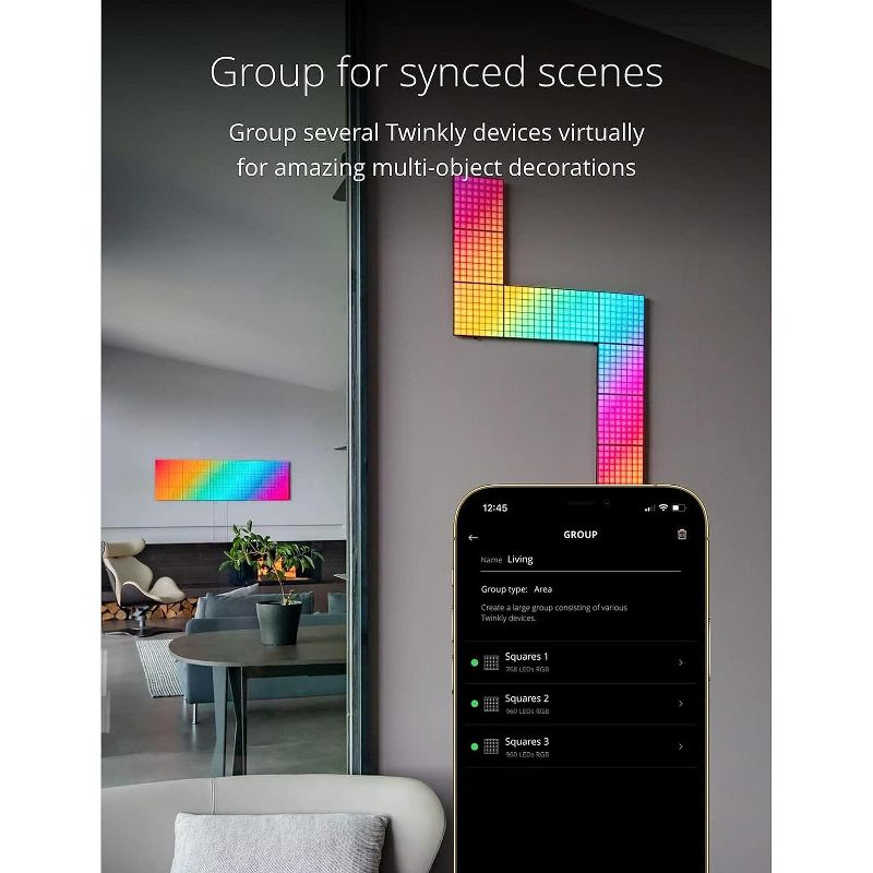 Twinkly Squares Starter Kit  App-Controlled LED Panels with 64 RGB (16 Million Colors) Pixels Indoor Smart Home Lighting Decoration, 5 of 11