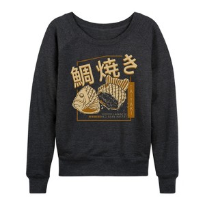 Women's - Instant Message - Taiyaki Lightweight French Terry Wide Neck Long Sleeve Graphic Shirt - 1 of 4