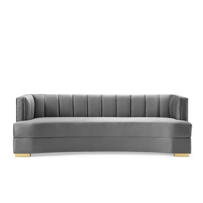 Glam Deco Elegance Gray Velvet Channel Tufted Sofa