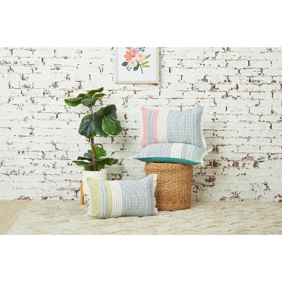 Berkley 14" x 22" Pink and Blue Cotton Throw Pillow