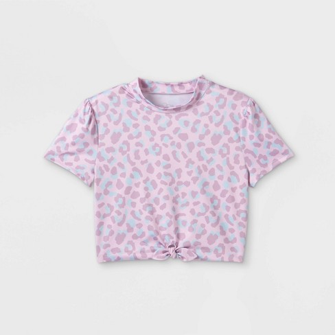 Girls' Animal Print Cropped Short Sleeve Rash Guard Swim Shirt - Art Class™  Pink S : Target