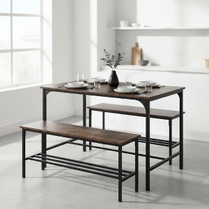 Homy Casa 3-Piece Small Space Dining Table Set with Metal Frame, Engineered Wood Top, Brown - 1 of 4