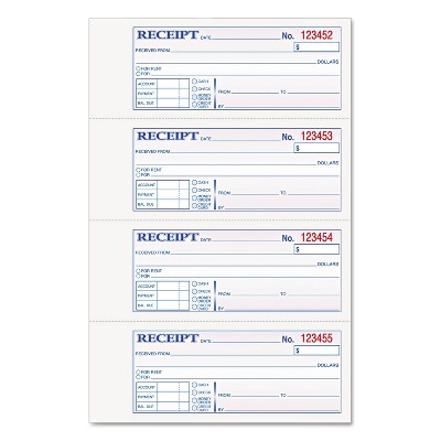 TOPS Money and Rent Receipt Books 2-3/4 x 7 1/8 Two-Part Carbonless 200 Sets/Book 46806