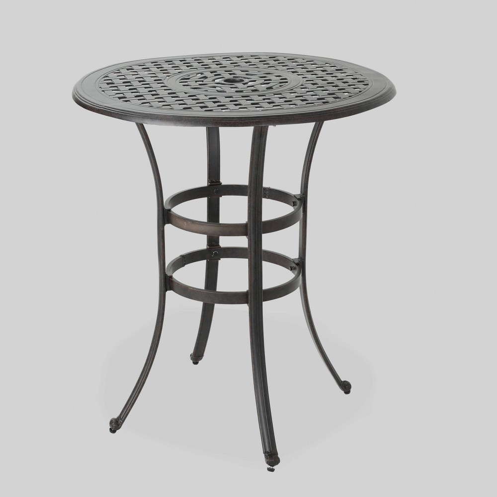 Photos - Garden Furniture Alfresco Round Cast Aluminum Patio Bar Table - Bronze - Christopher Knight