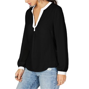 I.N.C International Concepts Womens Contrast Trim Pullover Blouse, Black, Small - 1 of 1