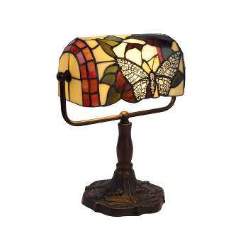 Hasting Home Tiffany-Style Stained Glass Butterfly Bankers Lamp