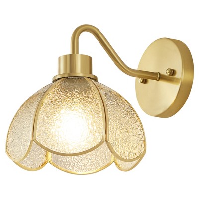POWLIG 10.67-in 1-Light Gold Vintage Floral Wall Sconce With Thickened Snowflake Glass Shade