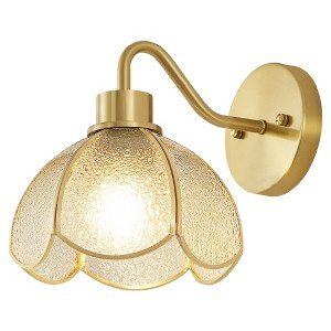 POWLIG 10.67-in 1-Light Gold Vintage Floral Wall Sconce With Thickened Snowflake Glass Shade - 1 of 4