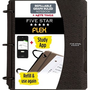 1" Notebinder Flex Quad Rule Black - Five Star: Flexible Binder with 10 Pockets, 3 Ring, Page Divider, 200 Sheet Capacity - 1 of 4