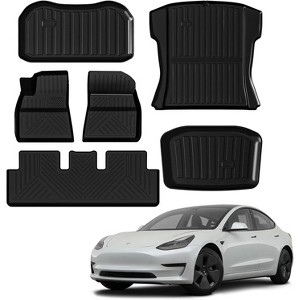 Floor Mats for 2020-2023 Tesla Model 3, TPE All-Weather Custom Floor Liners, Row 1 and Row 2, Set of 6 - 1 of 4