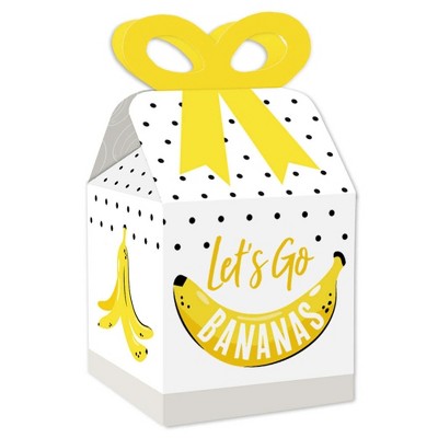 Big Dot of Happiness Let's Go Bananas - Square Favor Gift Boxes - Tropical Party Bow Boxes - Set of 12