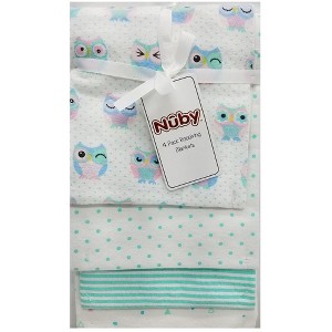 Nuby 4-Pack Neutral Receiving Blankets Gift Set, Owl - 1 of 3