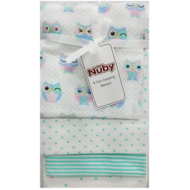 Nuby 4-Pack Neutral Receiving Blankets Gift Set, Owl, 1 of 4