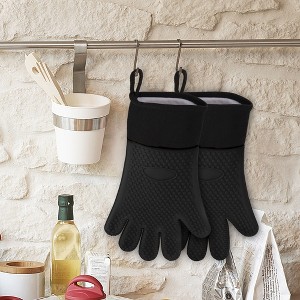 Unique Bargains Silicone Non-Slip Heat-Resistant Kitchen Oven Mitts 1 Pair - 1 of 3