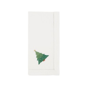 Saro Lifestyle Whimsical Christmas Tree Embroidered Napkin (Set of 6), White, 20"x20" - 1 of 3