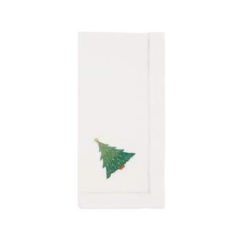 Saro Lifestyle Whimsical Christmas Tree Embroidered Napkin (Set of 6), White, 20"x20"