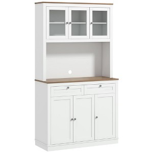 Aghana Digitals 71" White Kitchen Hutch with Microwave Stand, 2 Drawers, Adjustable Shelves, 8 - 1 of 4