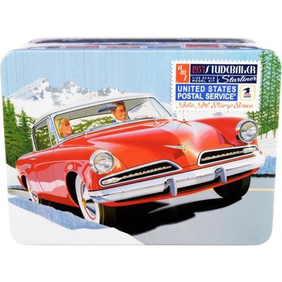 Skill 2 Model Kit 1953 Studebaker Starliner with "USPS" Themed Collectible Tin Box 3-In-1 Kit 1/25 Scale Model by AMT