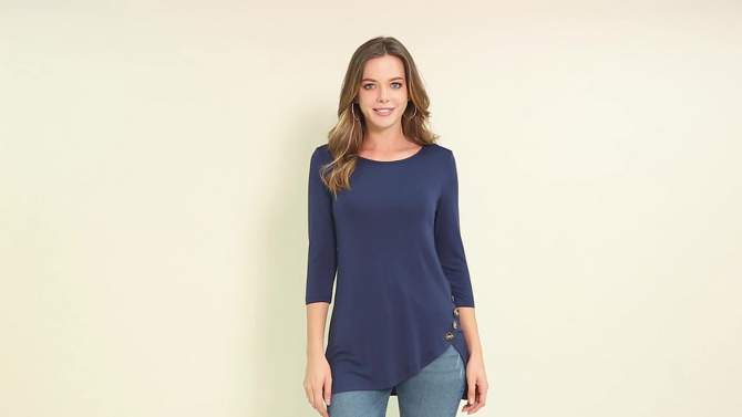 Allegra K Women's 3/4 Sleeve Round Neck Button Decor Casual Stretchy Tunic Tops, 2 of 7, play video